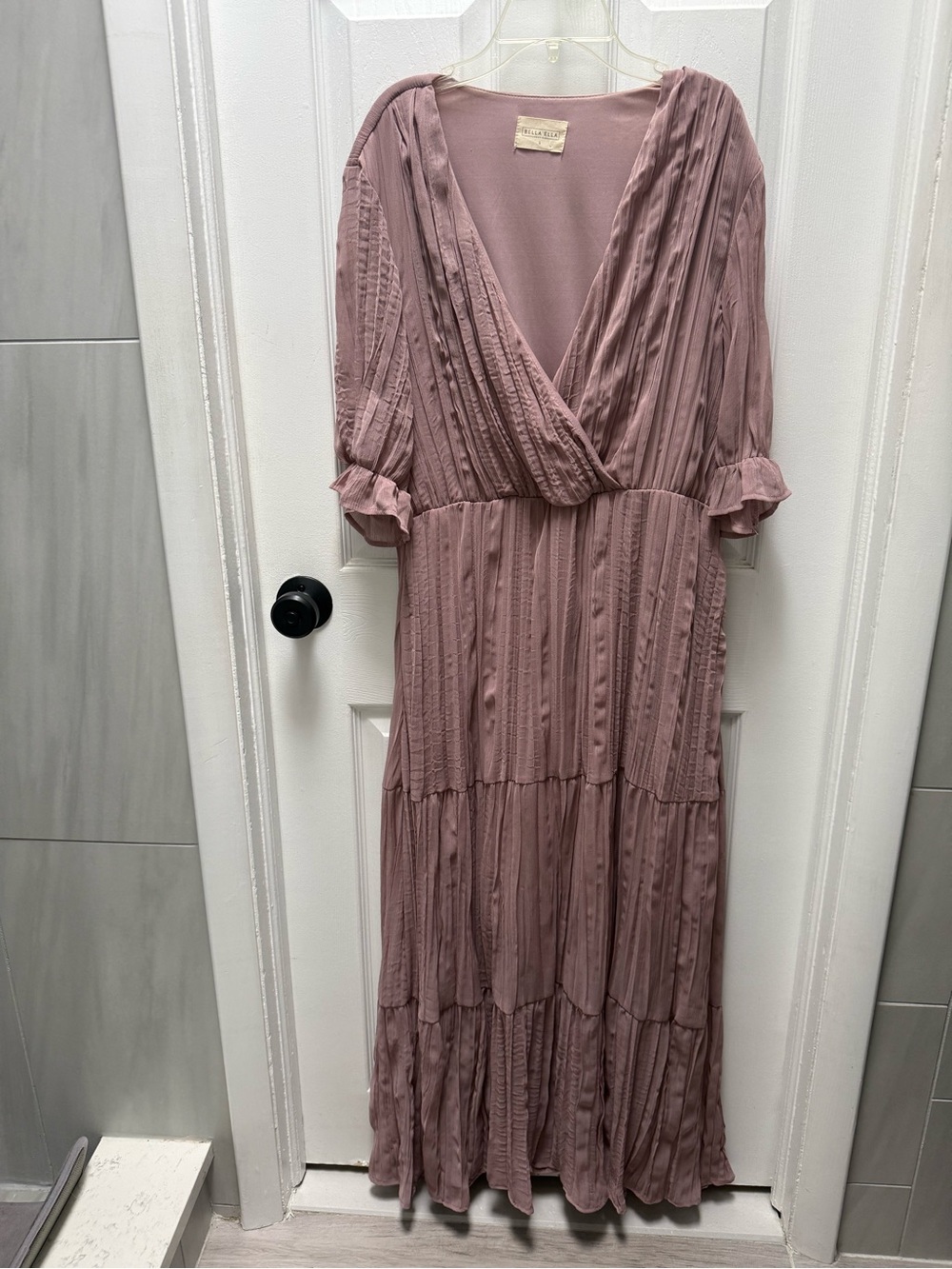 Wrap-Front Tiered Maxi Dress in Dusty Mauve